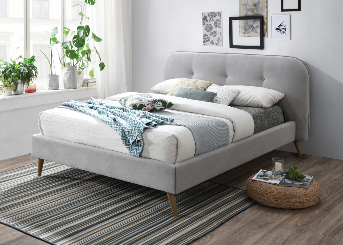 Modern Eastern King Bed - Gray Fabric