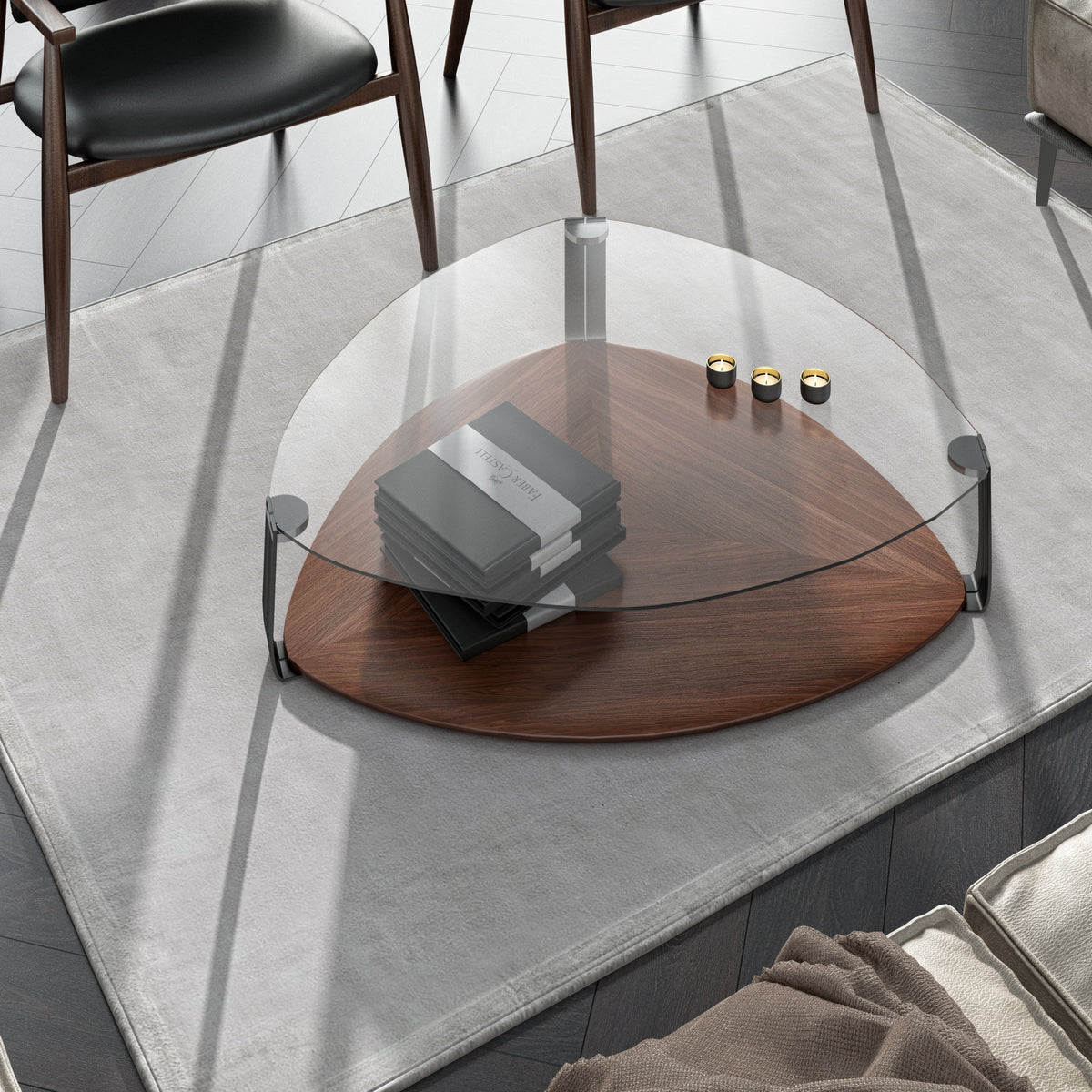 Modern Luxury Coffee Glass Table - Walnut