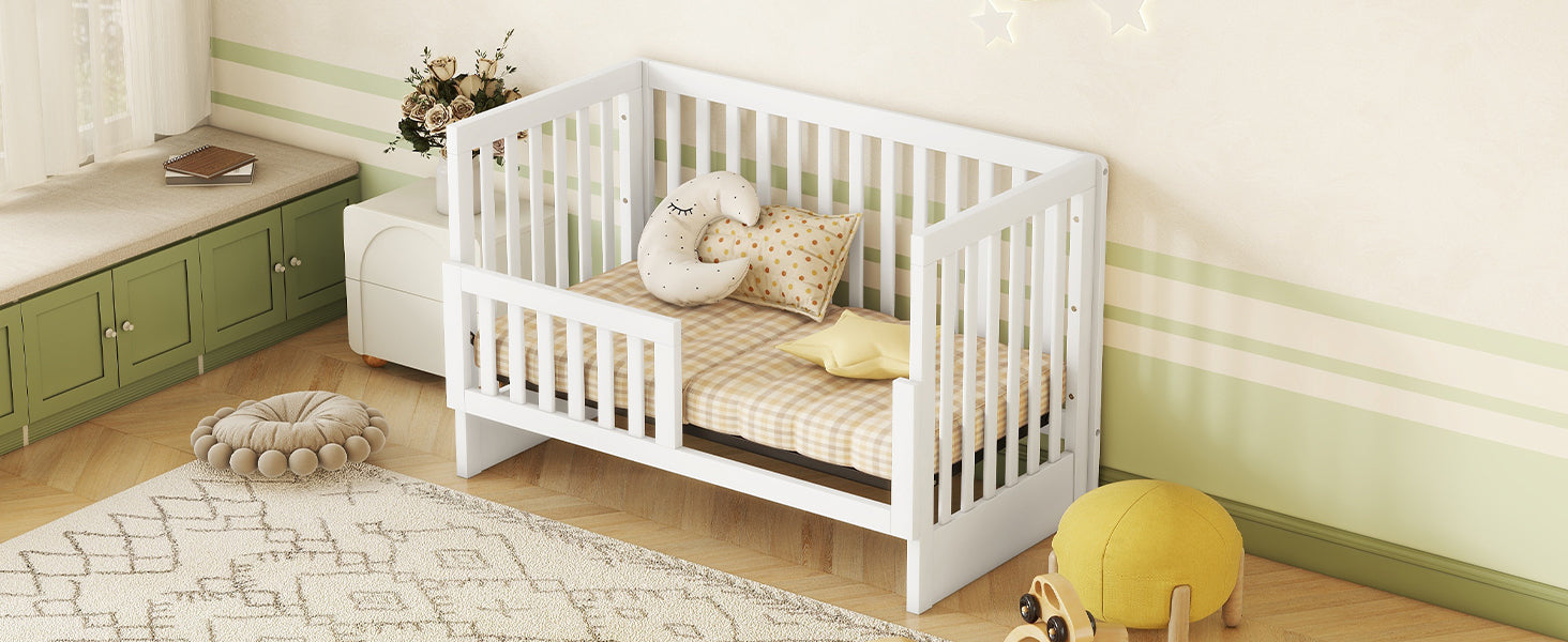 Convertible Crib/Full Size Bed with Changing Table - White