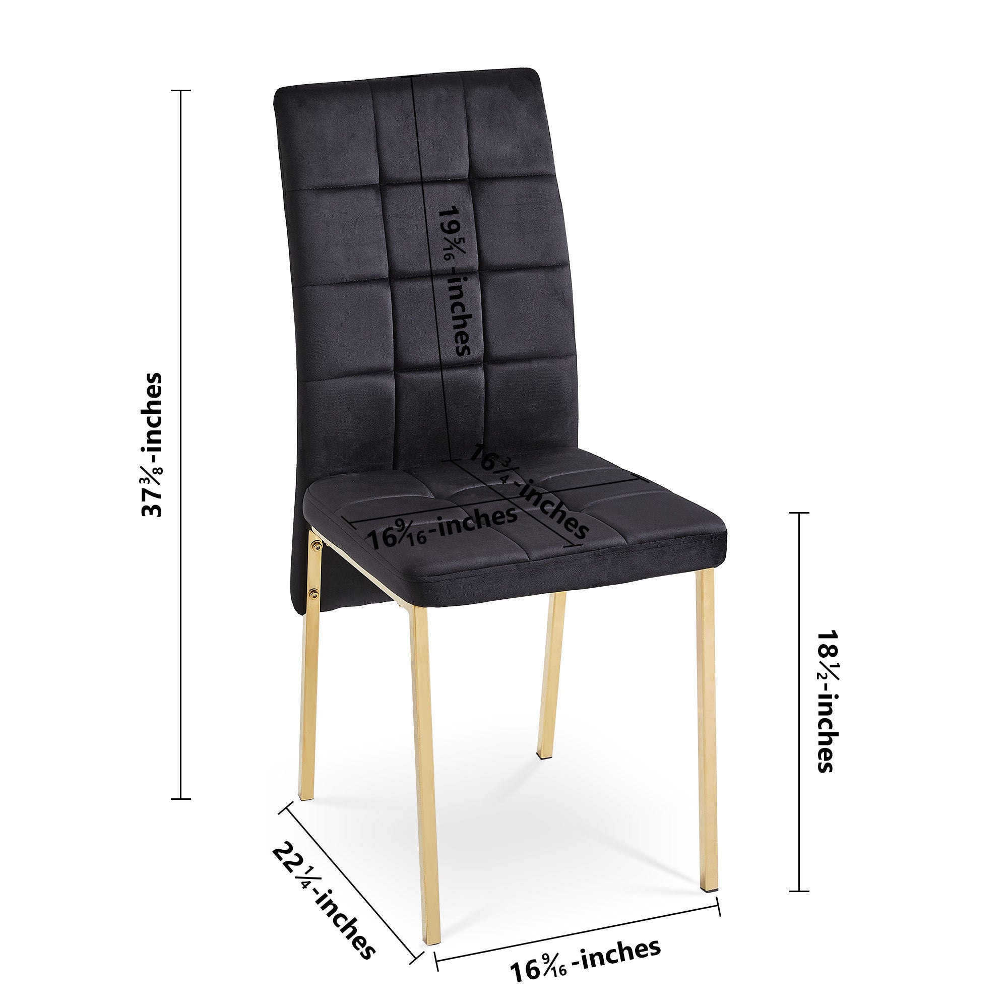 Modern Black Velvet High Back Dining Chair with Golden Color Legs (Set Of 2) - Black