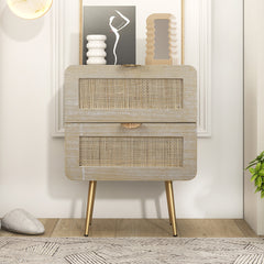 MICO Wooden Nightstand with Rattan Panel