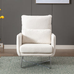 Modern Comfy Leisure Accent Chair, Teddy Short Velvet Armchair with Lumbar Pillow - Cream White