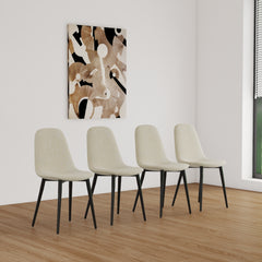 Set of 4 Modern Kitchen Dining Room Chairs, Cushion Seat and Sturdy Black Metal Legs - Beige