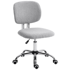 Teddy Fleece Fabric Computer Desk Chair with Adjustable Height- Light Gray