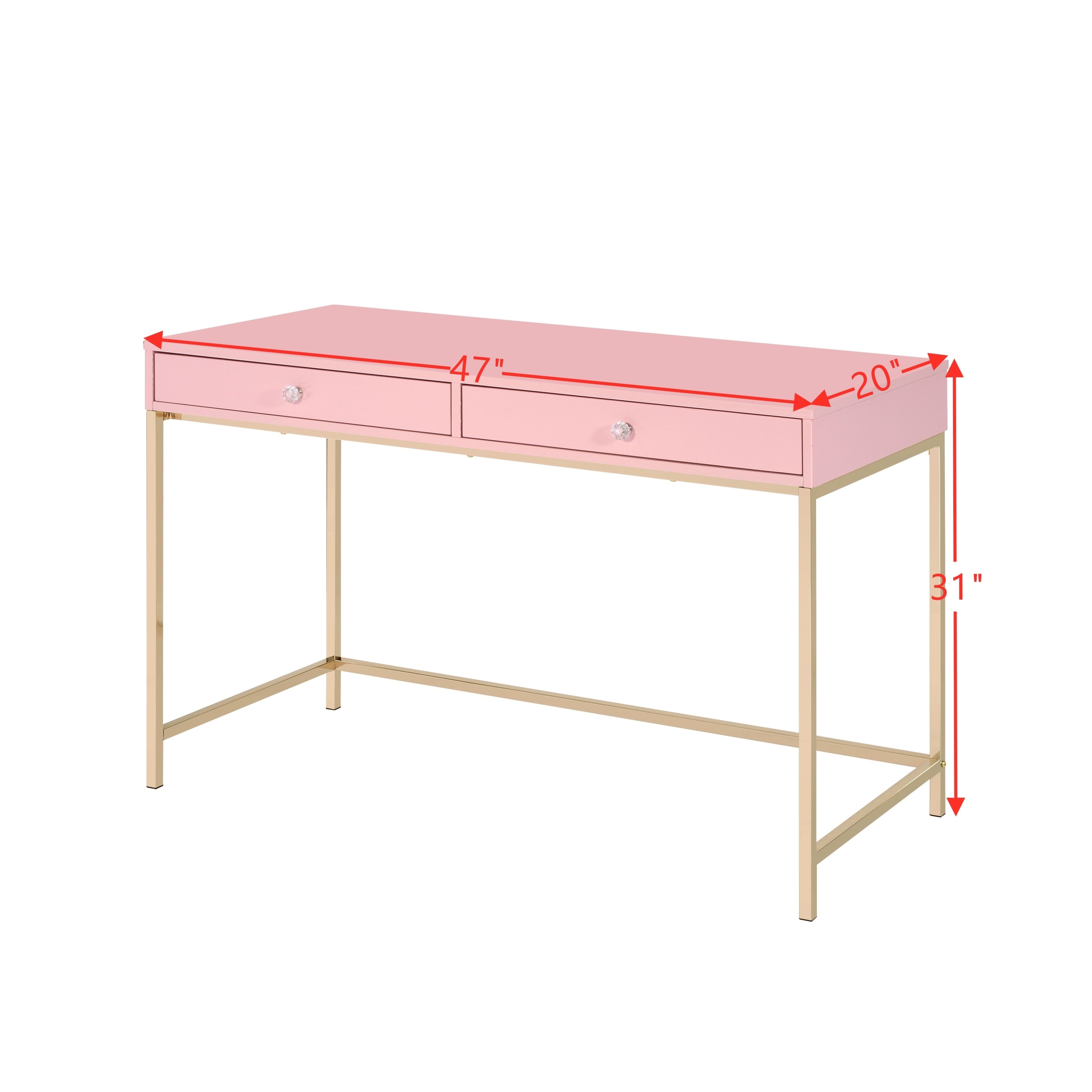 Pink High Gloss & Gold Finish Modern Writing Desk