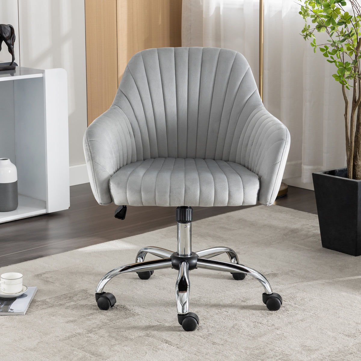 Modern Home Office Leisure Chair with Adjustable Velvet Height - Light Grey