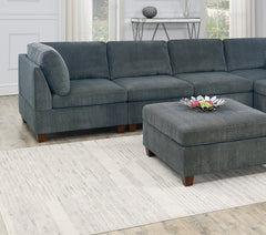 Sectional 8pc Set Large Corner L-Sectional Modern Couch 2x Corner Wedge 4x Armless Chairs and 2x Ottomans Plywood - Grey Chenille