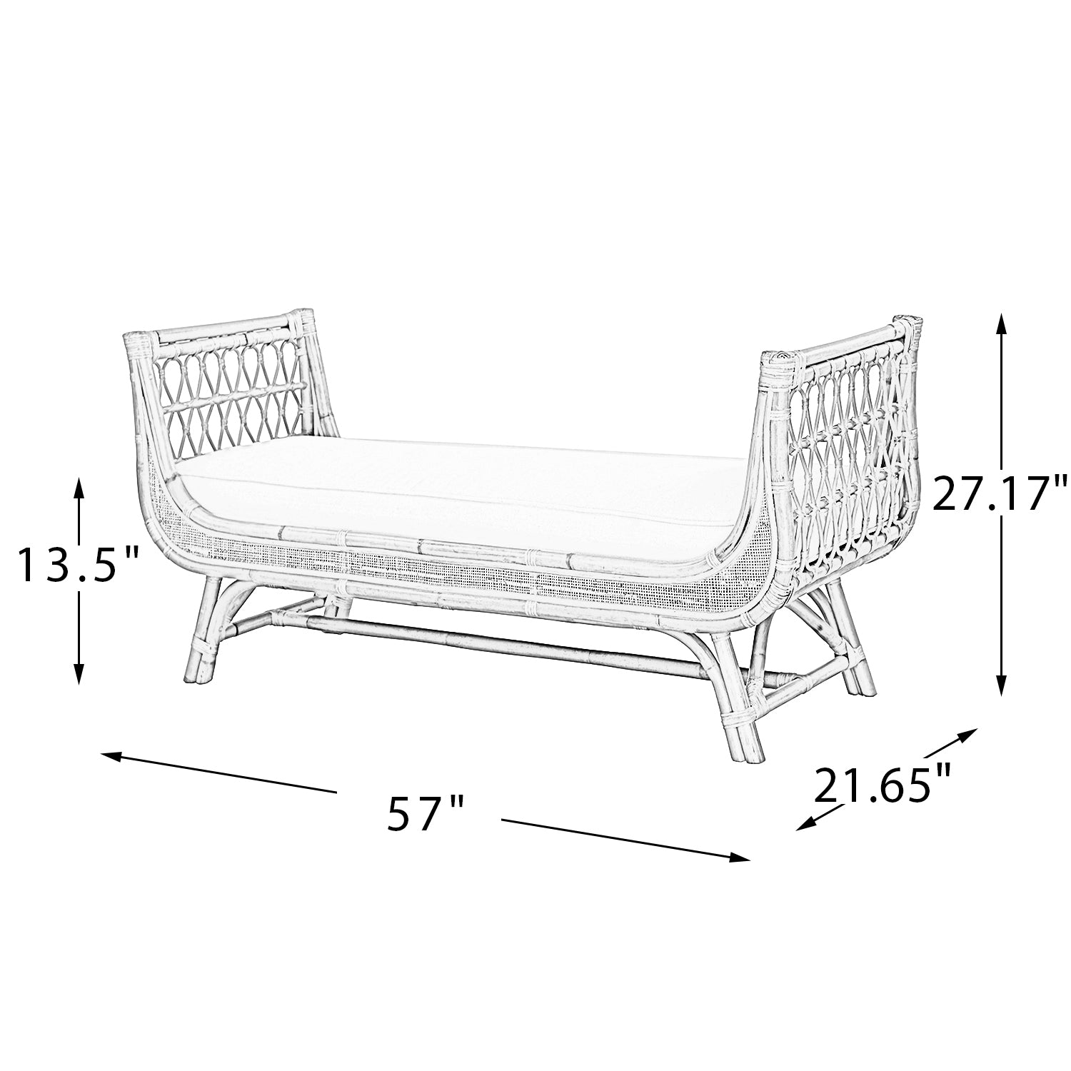 Boho Chic Bench with Cushion - Natural