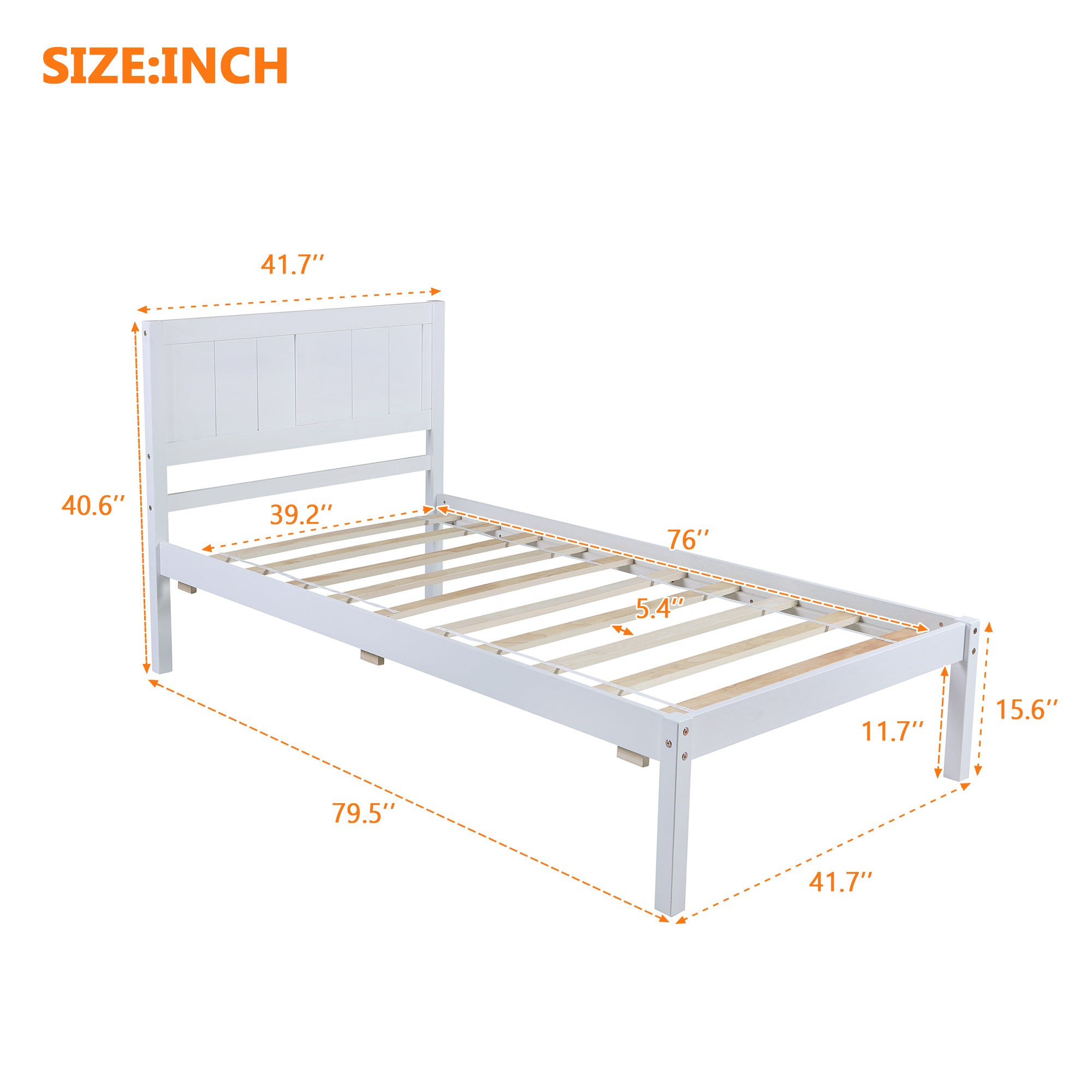 Wood Platform Twin Size Platform Bed with Headboard - White