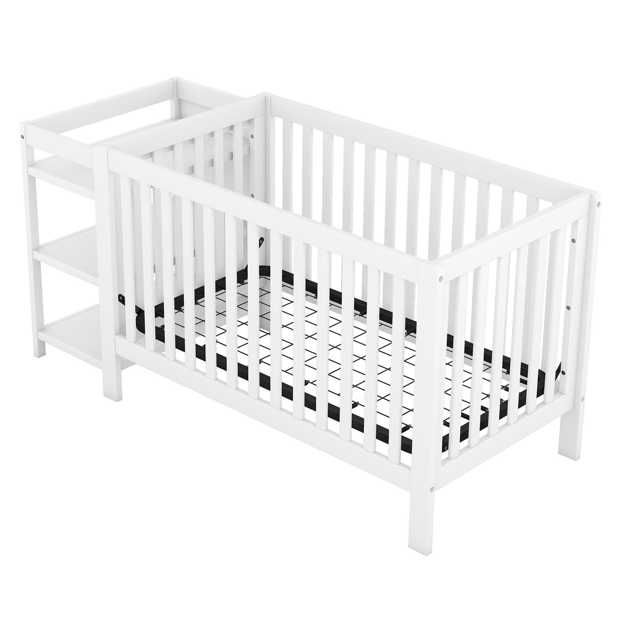 Convertible Crib/Full Size Bed with Changing Table - White