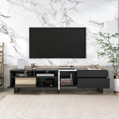 Modern TV Stand for 80'' TV with Double Storage Space, Media Console Table - Black