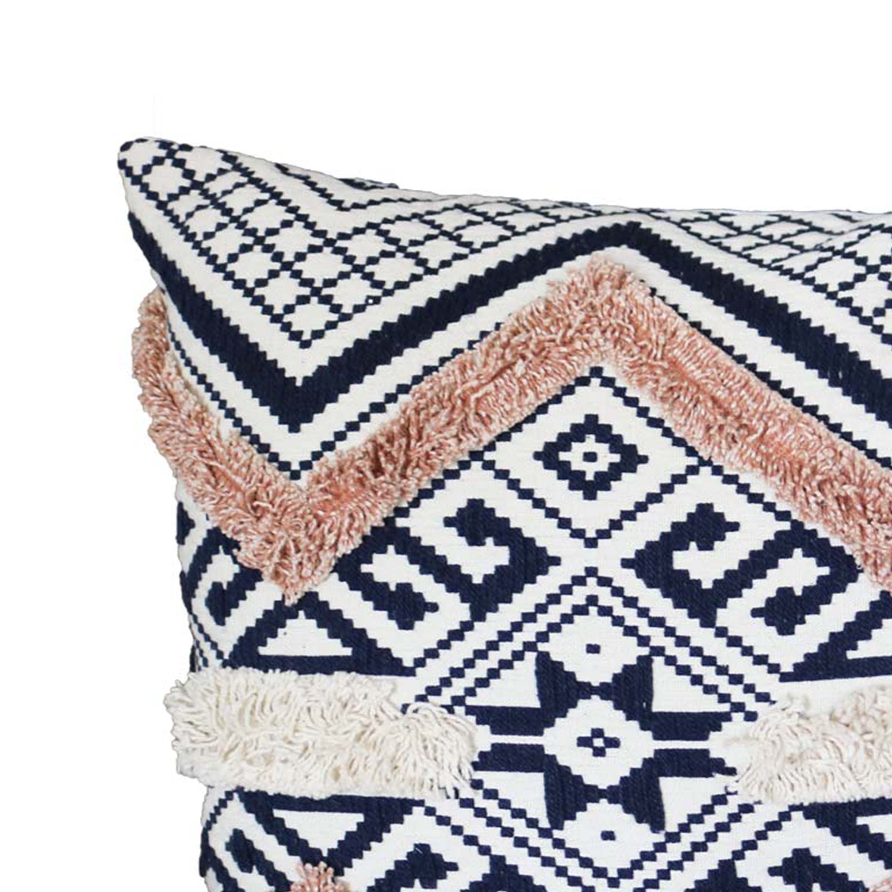 Handcrafted Square Jacquard Cotton Accent Throw Pillow, Geometric Tribal Pattern - White, Black, Beige