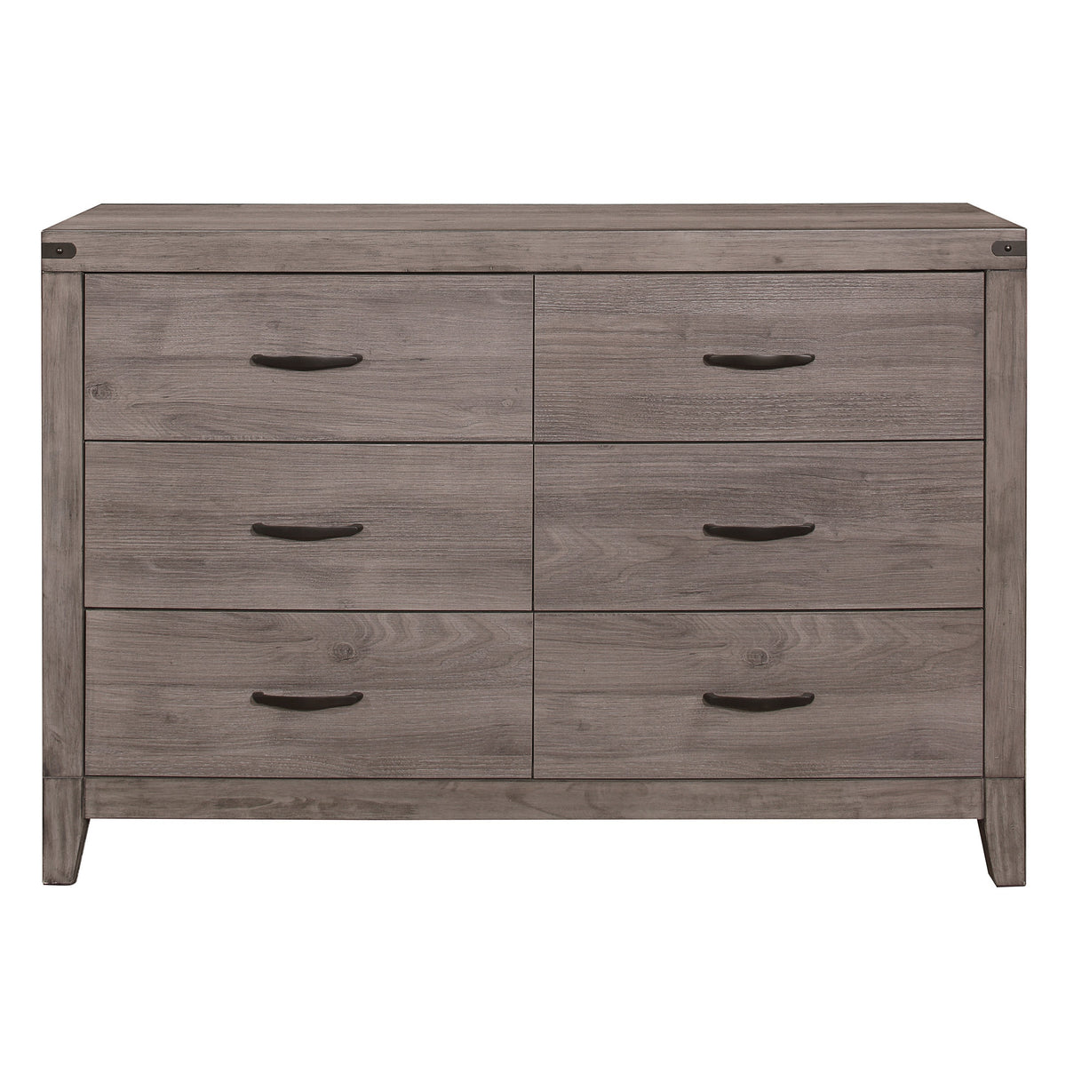 Industrial Design Brownish Gray Finish Dresser of 6 Drawers Premium Melamine Modern Bedroom Furniture 1pc