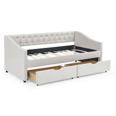 Twin Size Daybed with Drawers Upholstered Tufted Sofa Bed - Beige