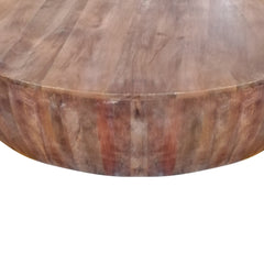 Handcarved Drum Shape Round Top Mango Wood Distressed Wooden Coffee Table - Brown