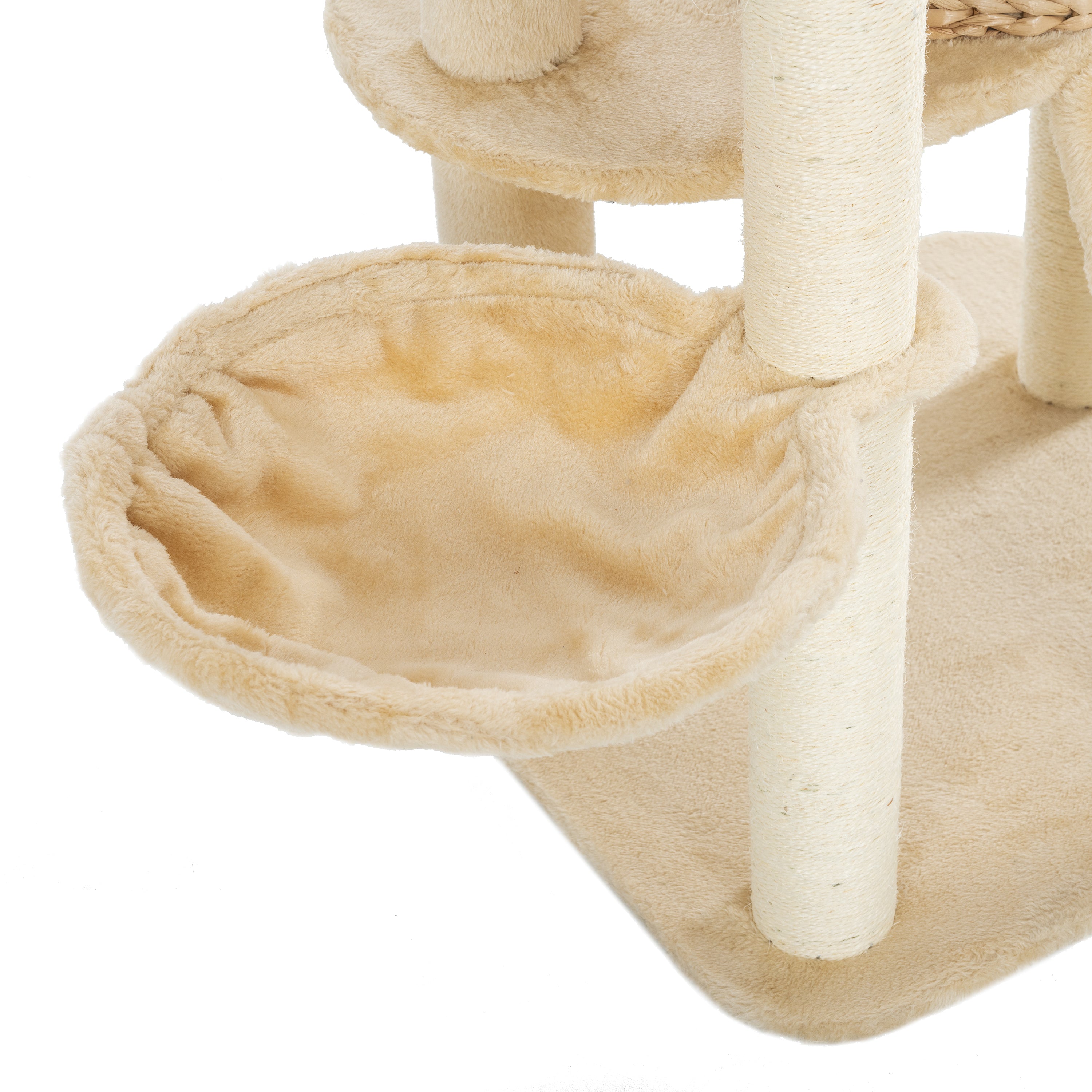 Cat Tree, 59-Inch Cat Tower for Indoor Cats, Plush Multi-Level Cat Condo with 2 Perches, 2 Caves, Cozy Basket and Scratching Board - Beige