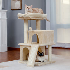 Cat Tree Luxury 34 Inches with Double Condos - Beige