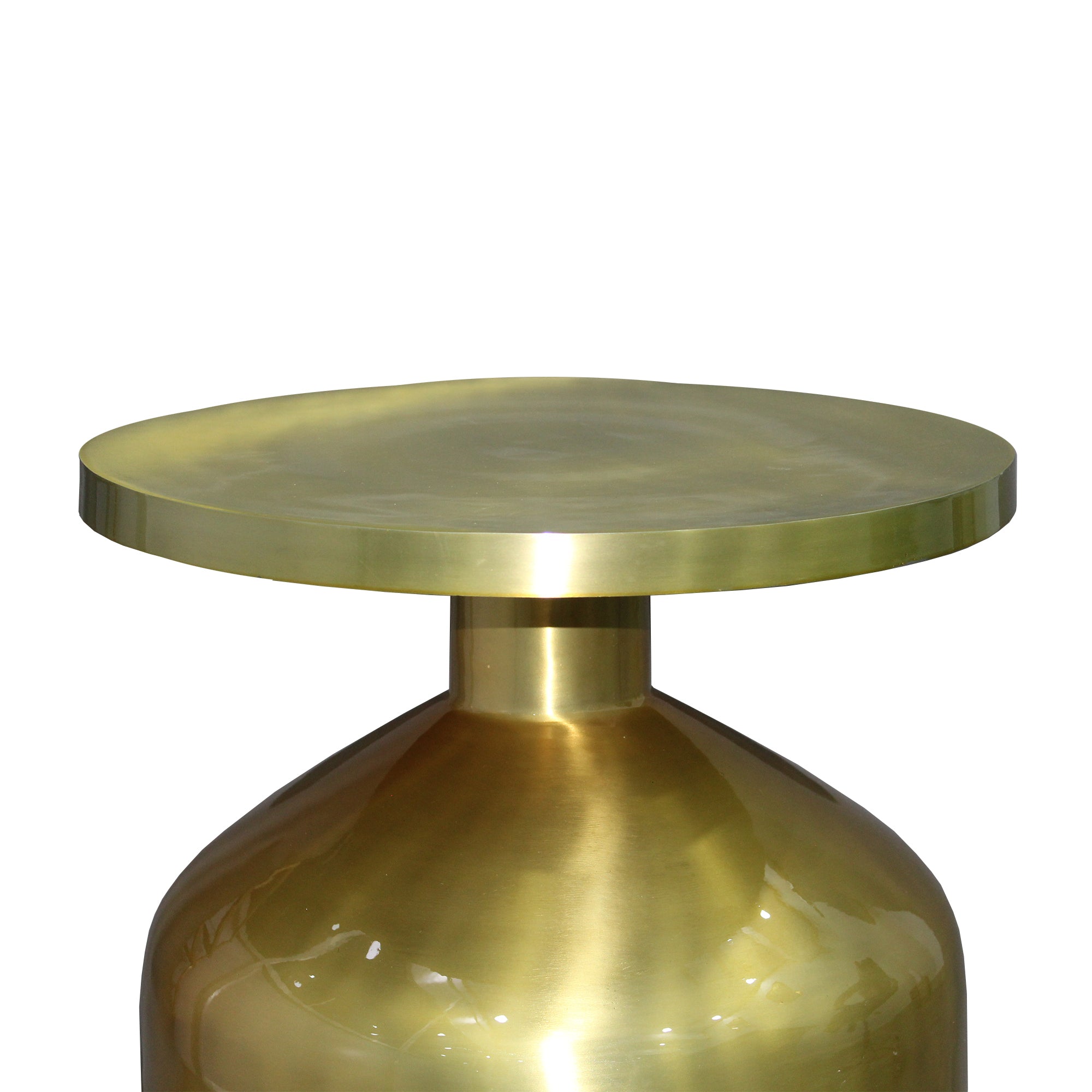 24 Inch Metal Frame End Table with Round Top and Bottle Shape Base - Gold