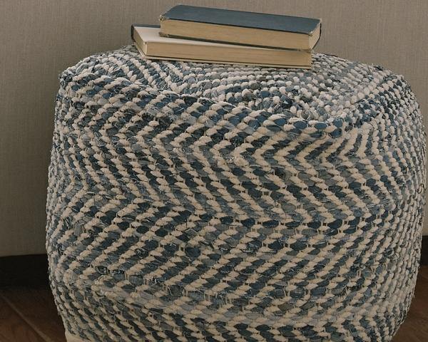 Traditional Strips Pouf - Blue Jean