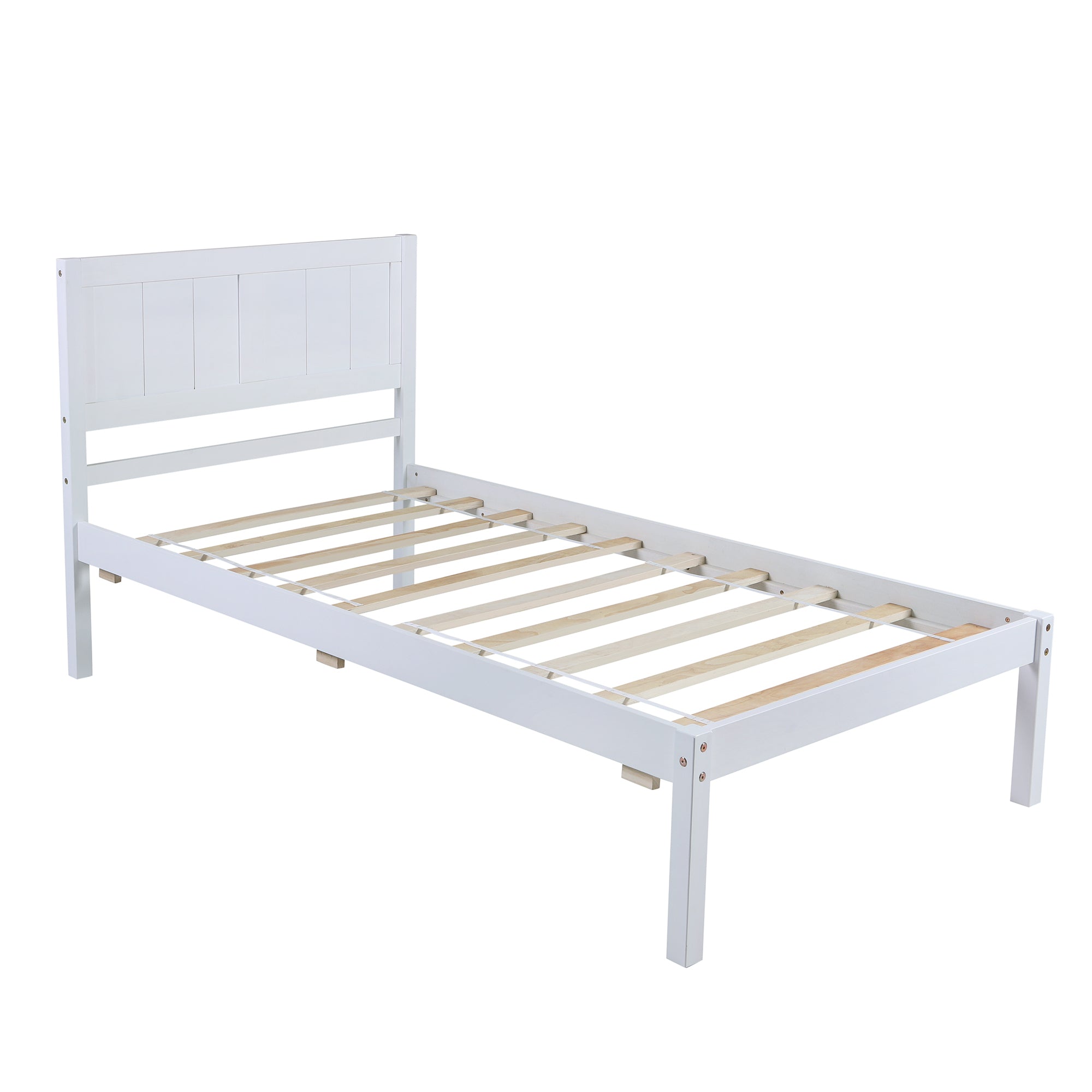 Wood Platform Twin Size Platform Bed with Headboard - White