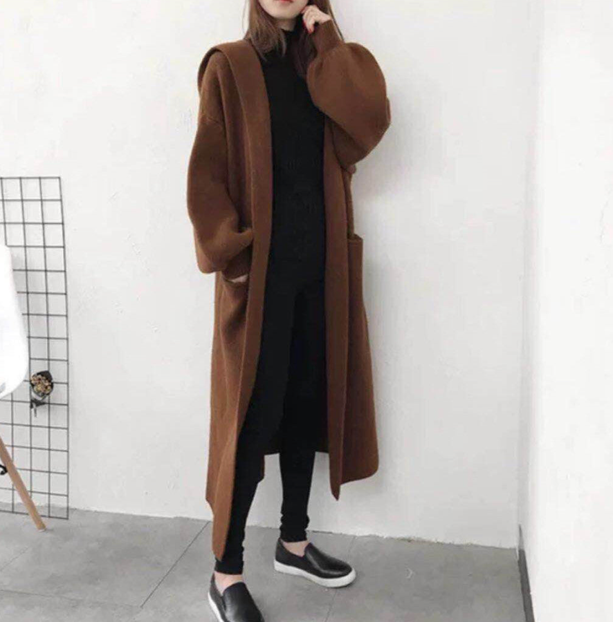 Cozy Oversized Hooded Sweater Cardigan, Long Length, Loose Fit (One Size)