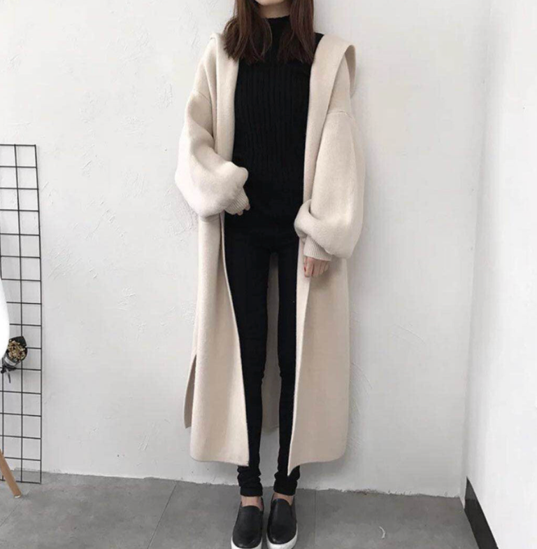 Cozy Oversized Hooded Sweater Cardigan, Long Length, Loose Fit (One Size)