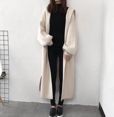 Cozy Oversized Hooded Sweater Cardigan, Long Length, Loose Fit (One Size)