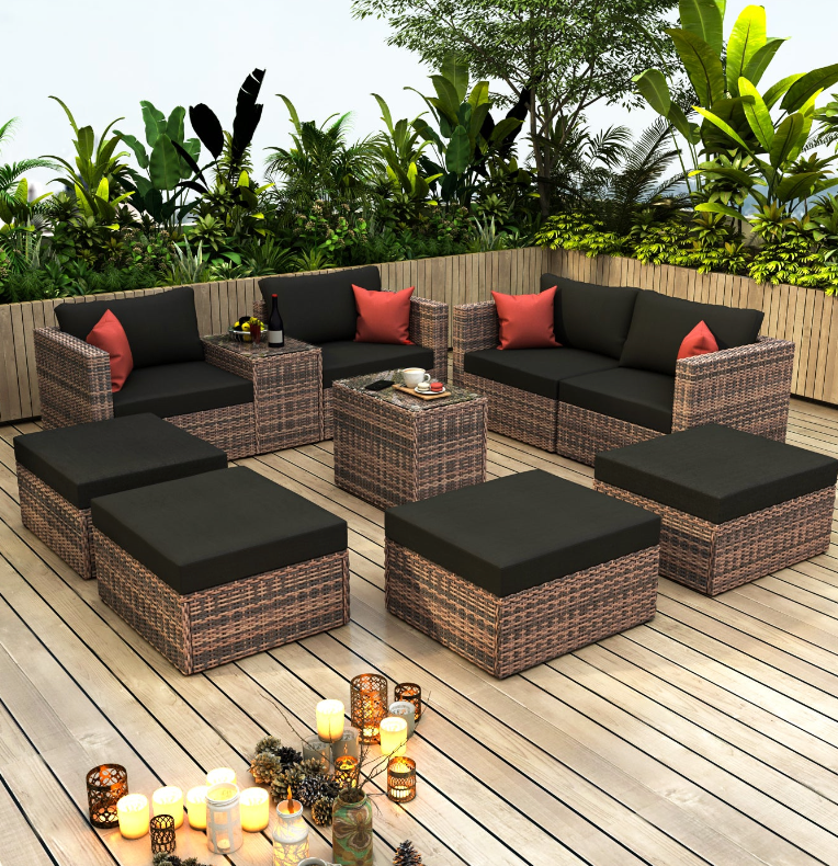 MAICOSY 10pc Outdoor Rattan Patio Furniture Set Cushions Pillow Protection Cover