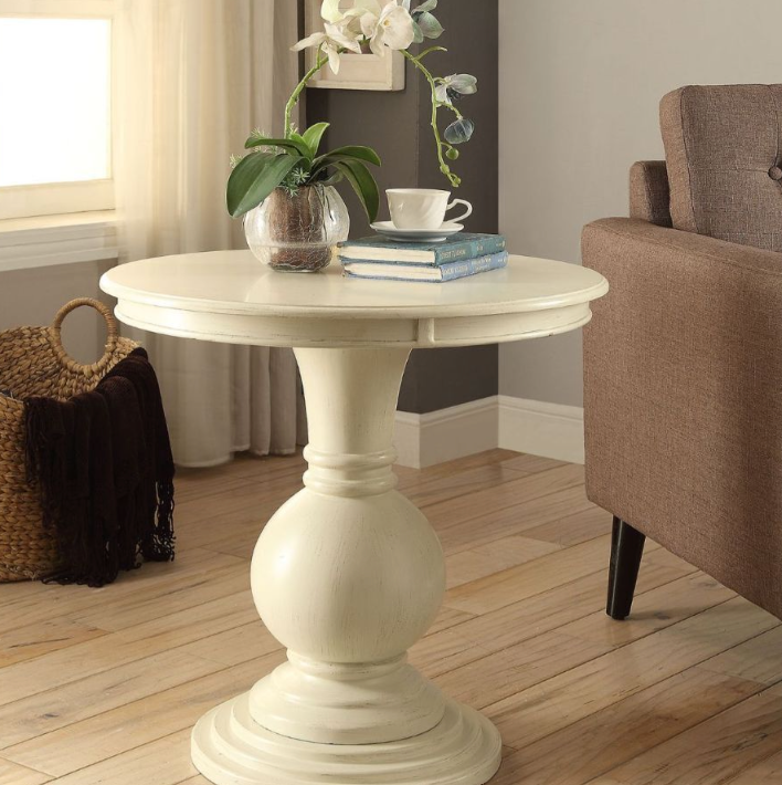 Round Accent Table - Antique White