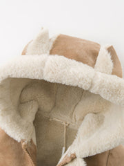 Baby Winter Hooded Coat, Sherpa Lined Faux Suede Jacket - Camel