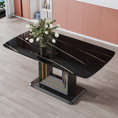 Modern Dining Table with Gold Lines and Black Base