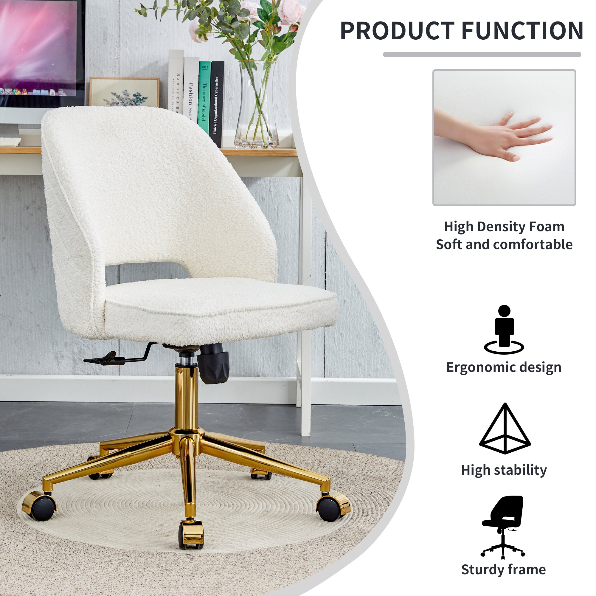 Modern Office Chair Adjustable 360 ° Swivel Chair - White