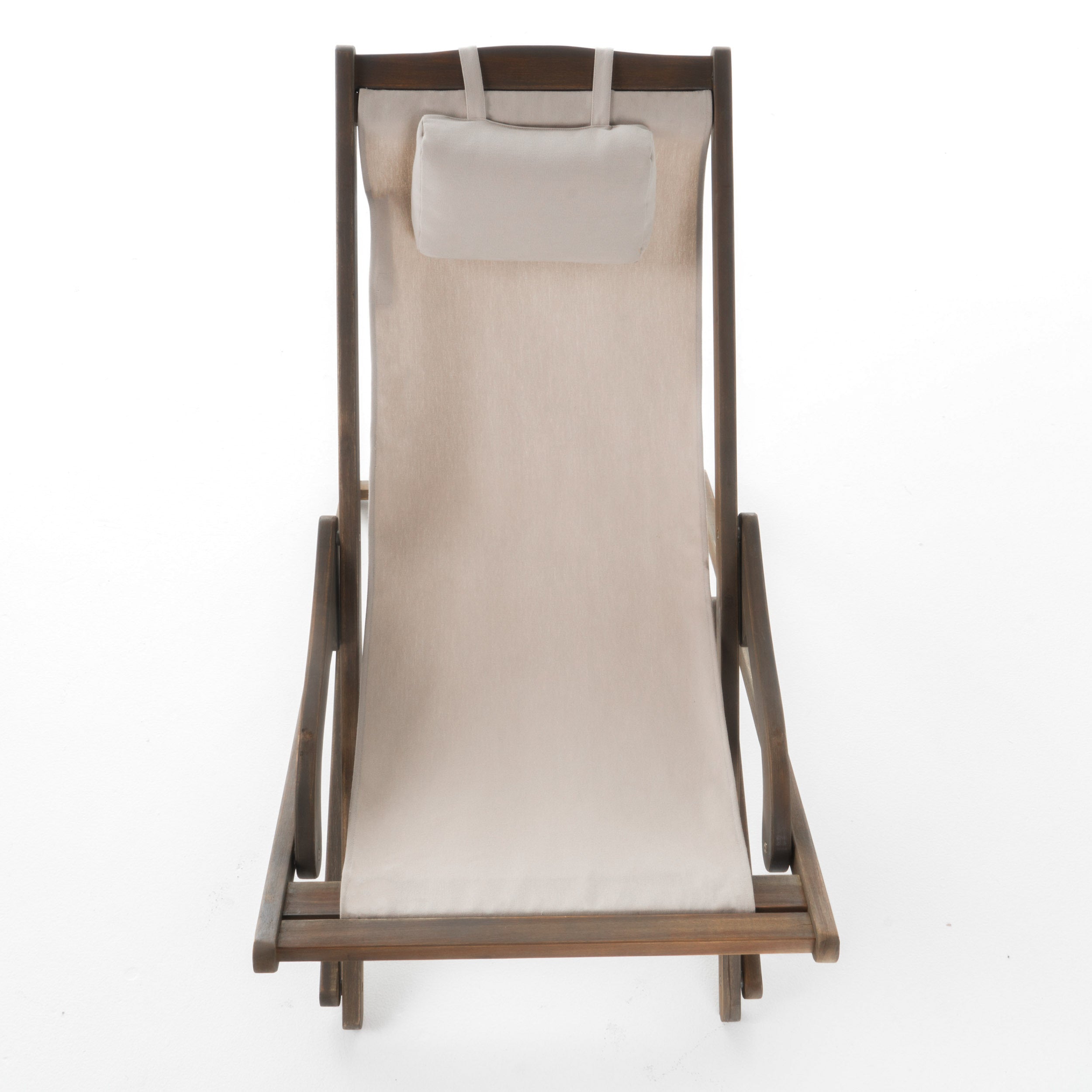 Outdoor Wood and Canvas Sling Chair (Set of 2) - Eucalyptus Wood/ Beige