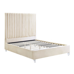 Edzia Queen Bed - Beige Velvet