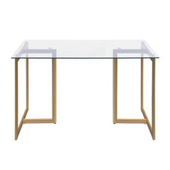 47'' Iron Dining Table with Tempered Glass Top - Clear