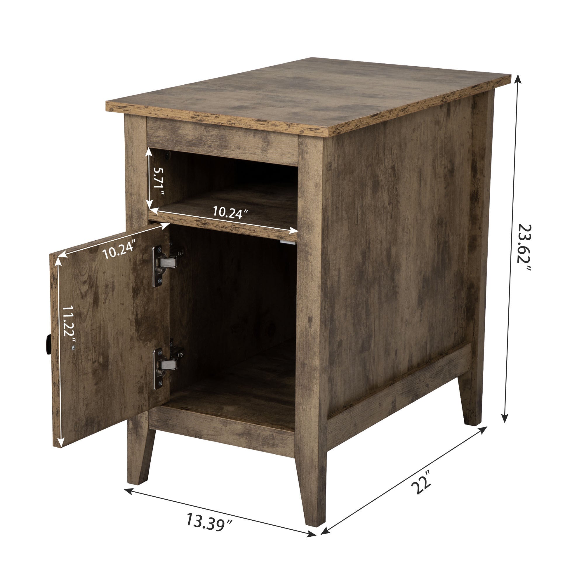 End Table with Cabinet and Shelf (Set of 2) - Rustic Brown