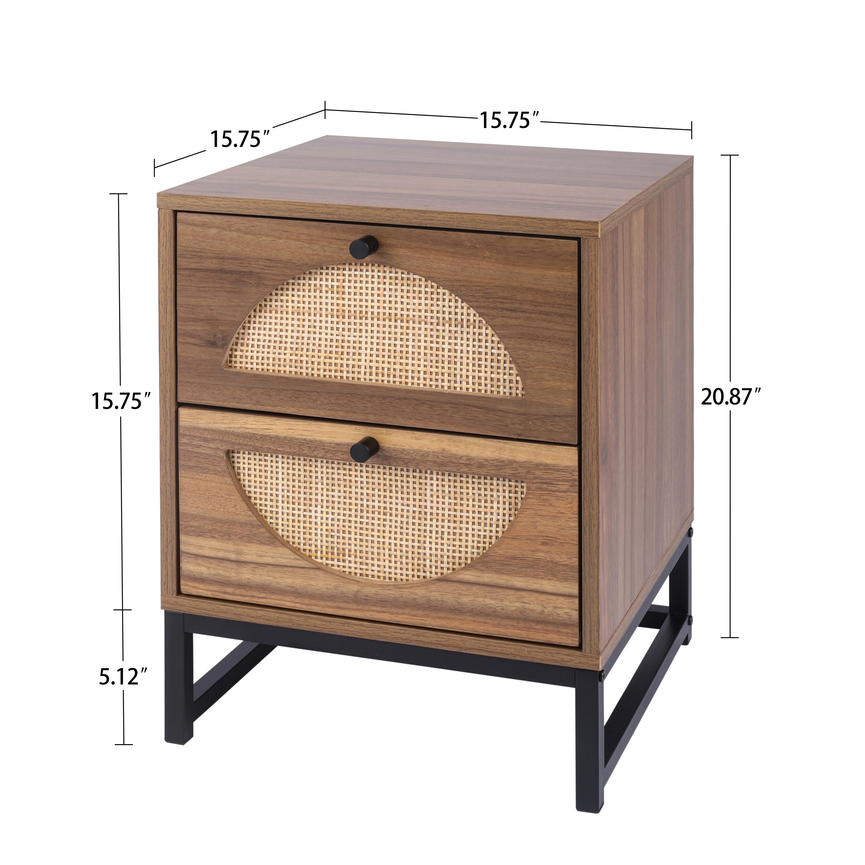 LINO Walnut Rattan Nightstand (Set of 2)