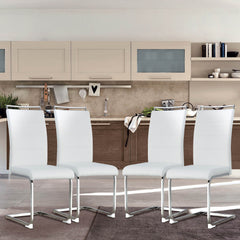 Modern Dining Chairs High Back Upholstered (Set of 4) - White+PU