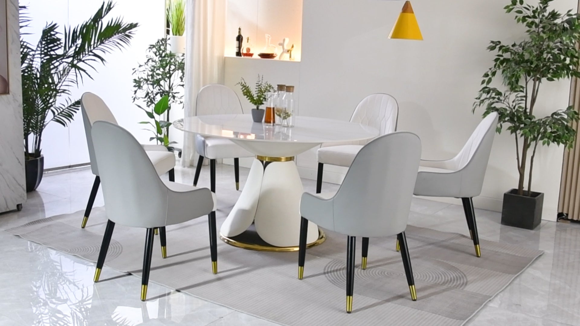 53“ Modern sintered stone round dining table with stainless steel base (chairs not included)