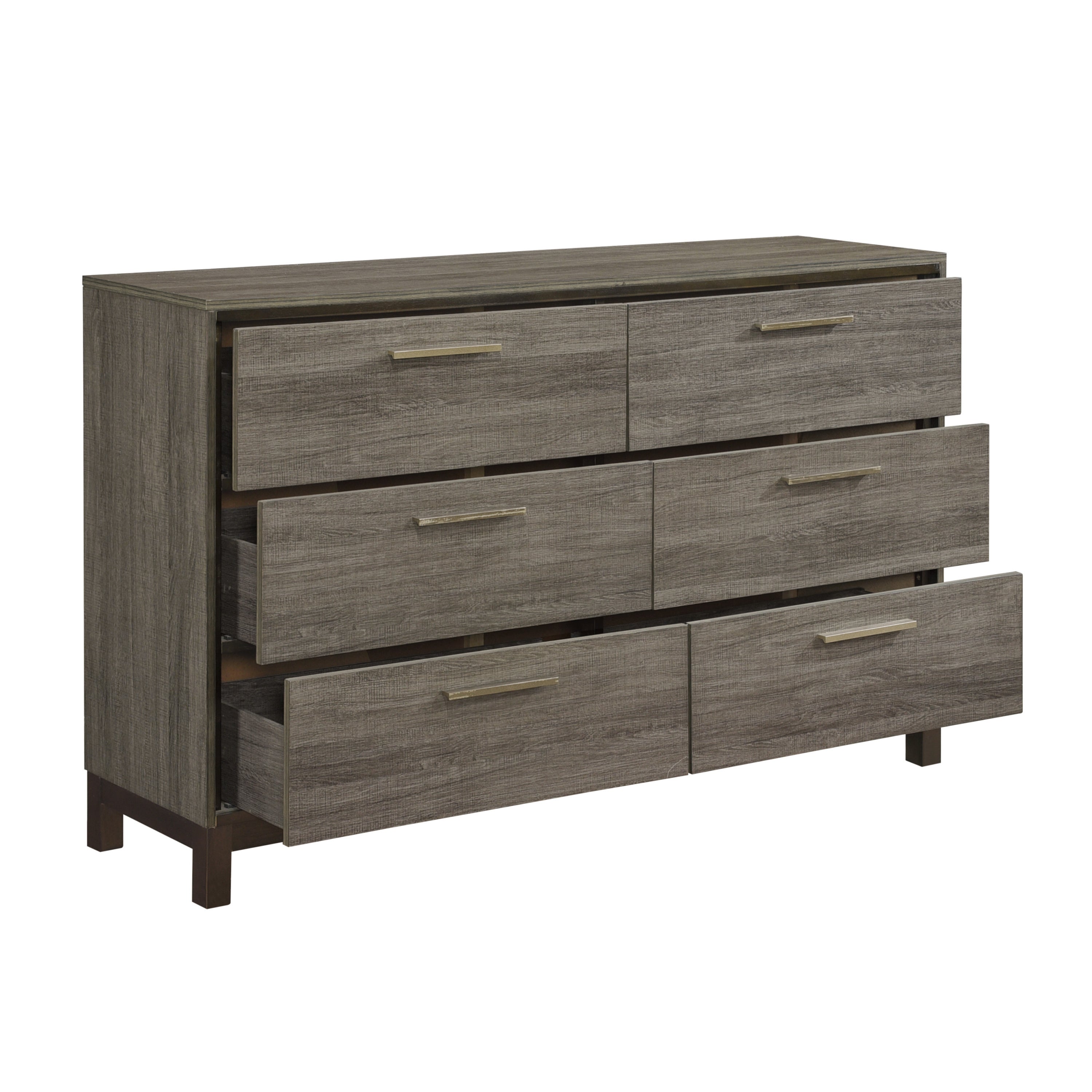 Contemporary Styling 1pc Dresser of 6x Drawers with Antique Bar Pulls Two-Tone Finish Wooden