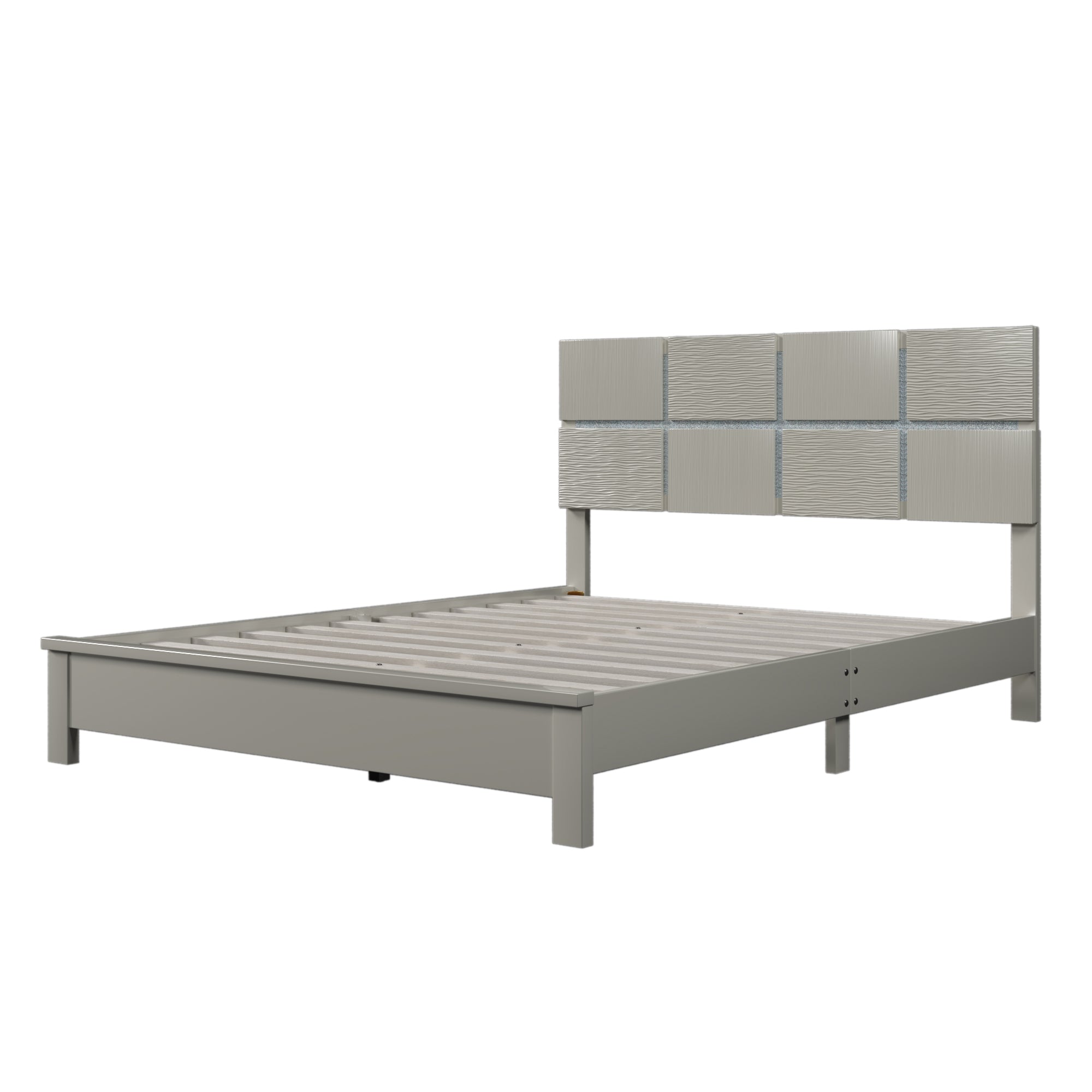 Queen Size Champagne Silver Platform Bed Solid Rubber Wood Frame and Legs - Champagne