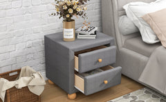 Modern Upholstered Storage Nightstand with 2 Drawers, Natural Wood Knobs - Dark Gray