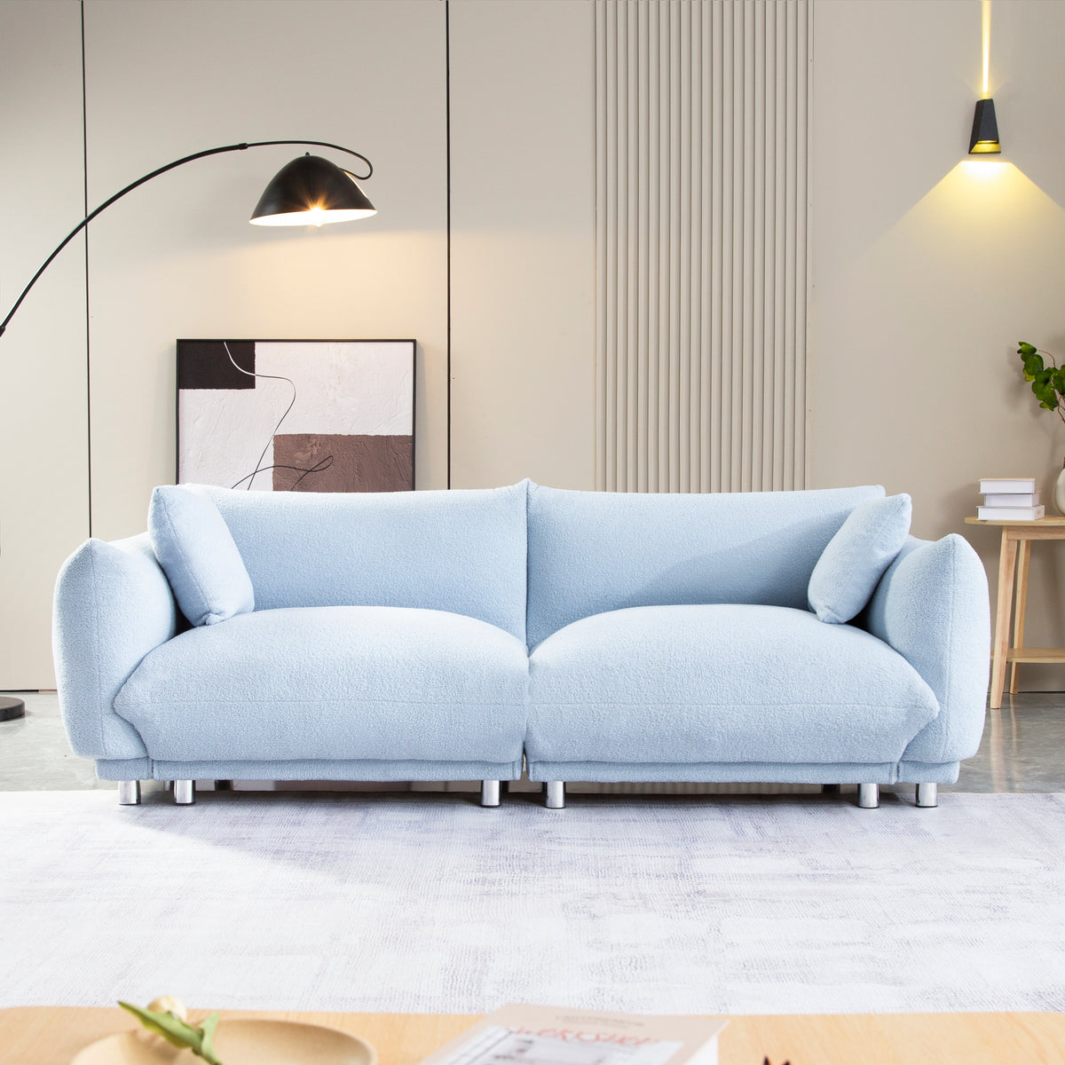 A Lovable Sofa with 2 Pillows and Metal Feet  - Light Blue