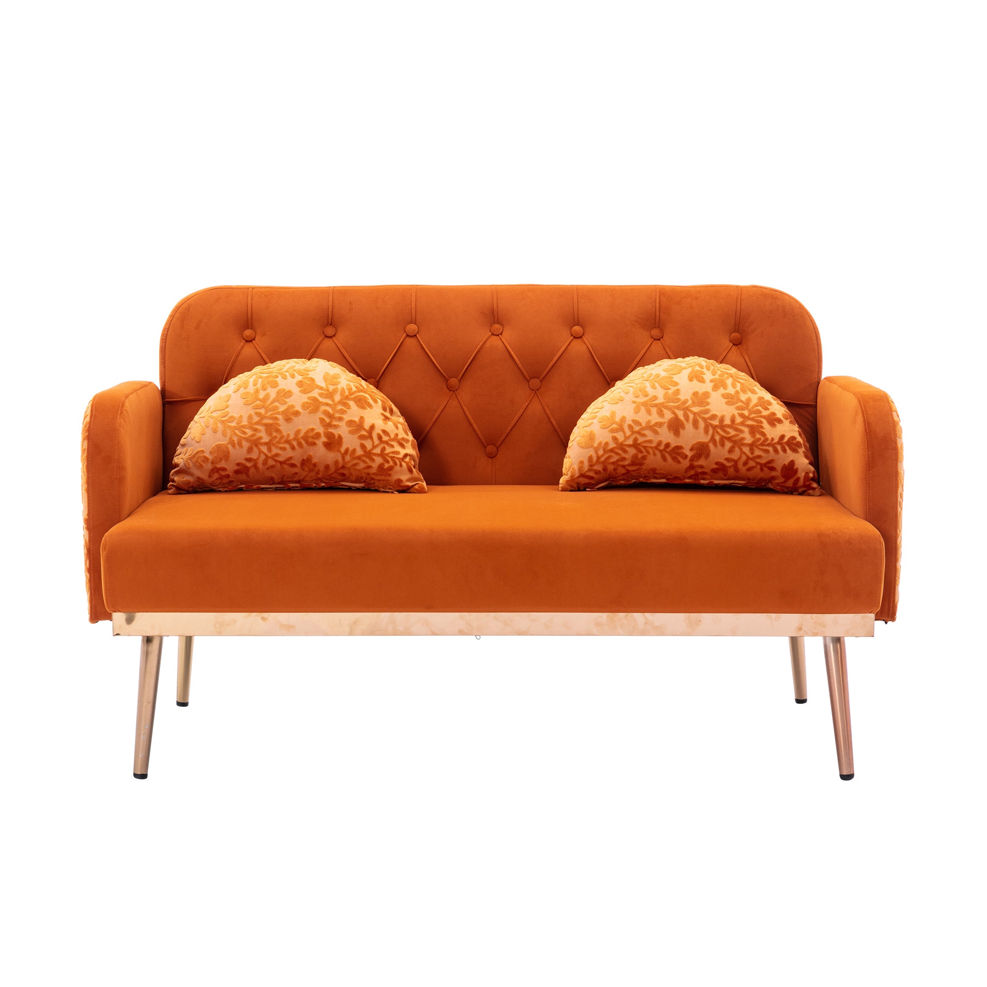 Velvet Loveseat Sofa with Metal Feet - Orange