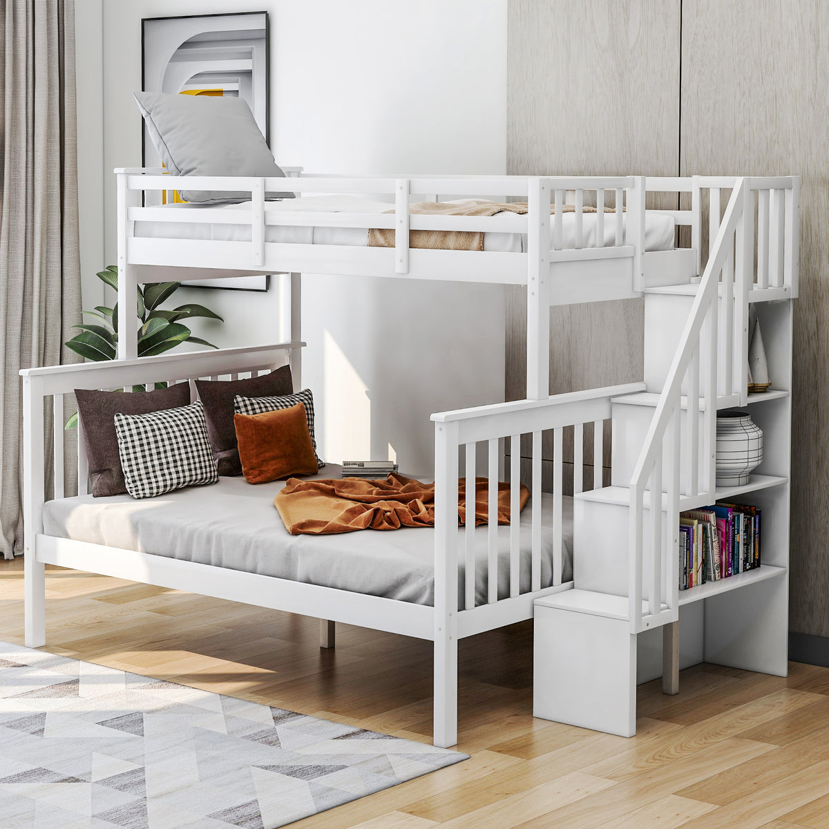 Stairway Twin-Over-Full Bunk Bed - White color