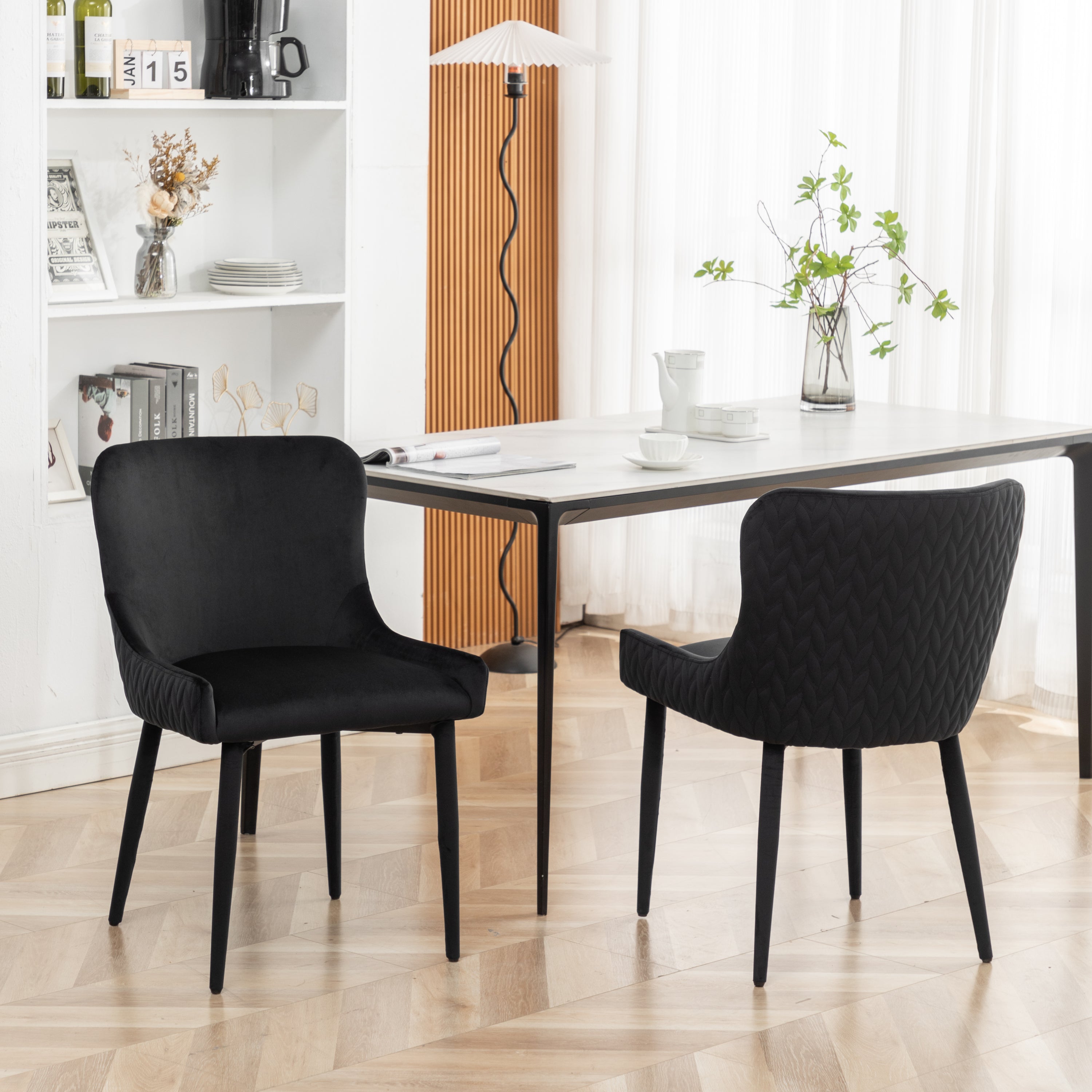 Velvet Dining Chair Flannel (Set of 2) - Black