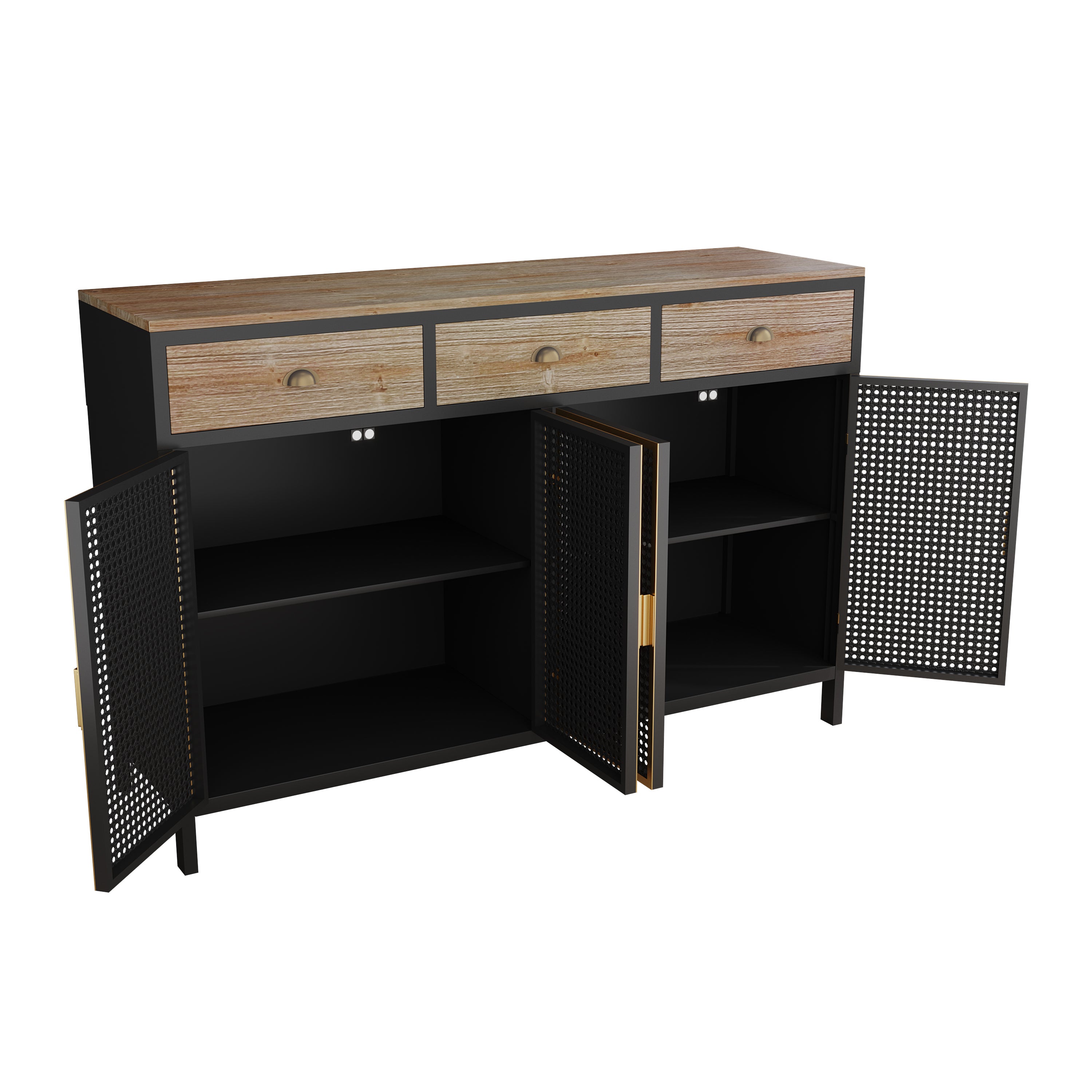 MAICOSY 48" Wide 4 Doors Modern Sideboard with 3 Top Drawers Attractive Stand