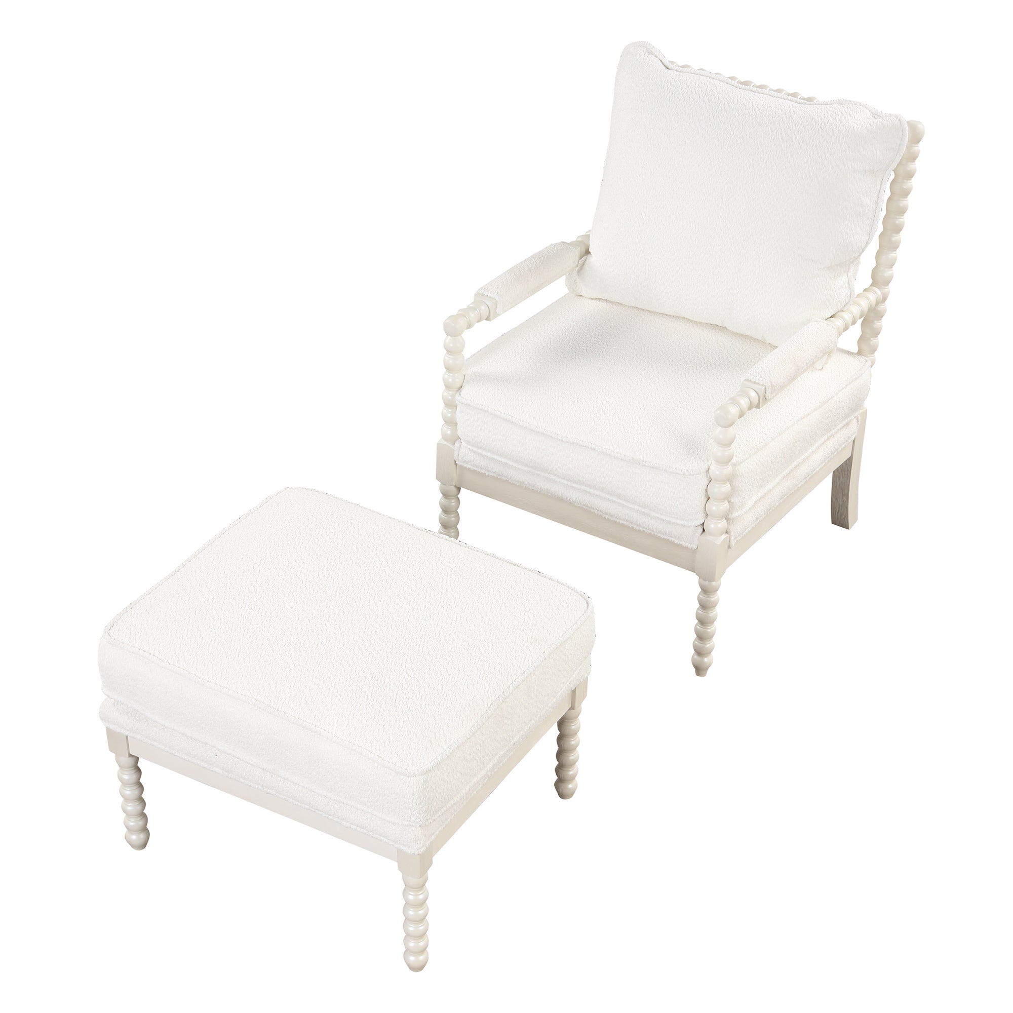 Modern Tufted Velvet Accent Chair with Ottoman - White