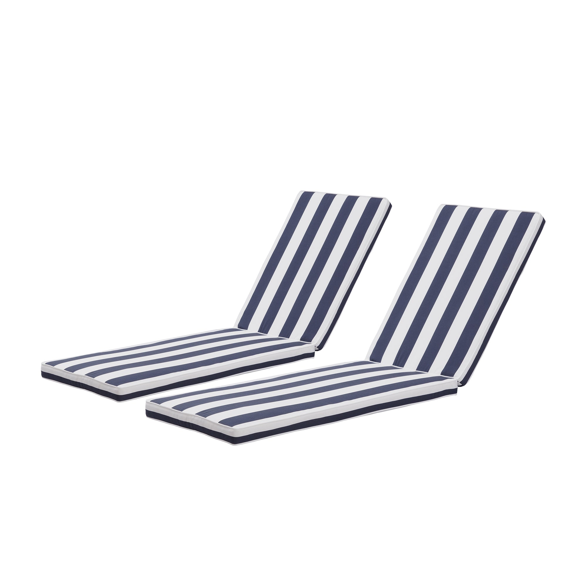 French Provencal Style Outdoor Chaise Lounge Set With Cushions, Five-Position Adjustable Aluminum Recliner, All Weather - Gray+ Blue White Stripes