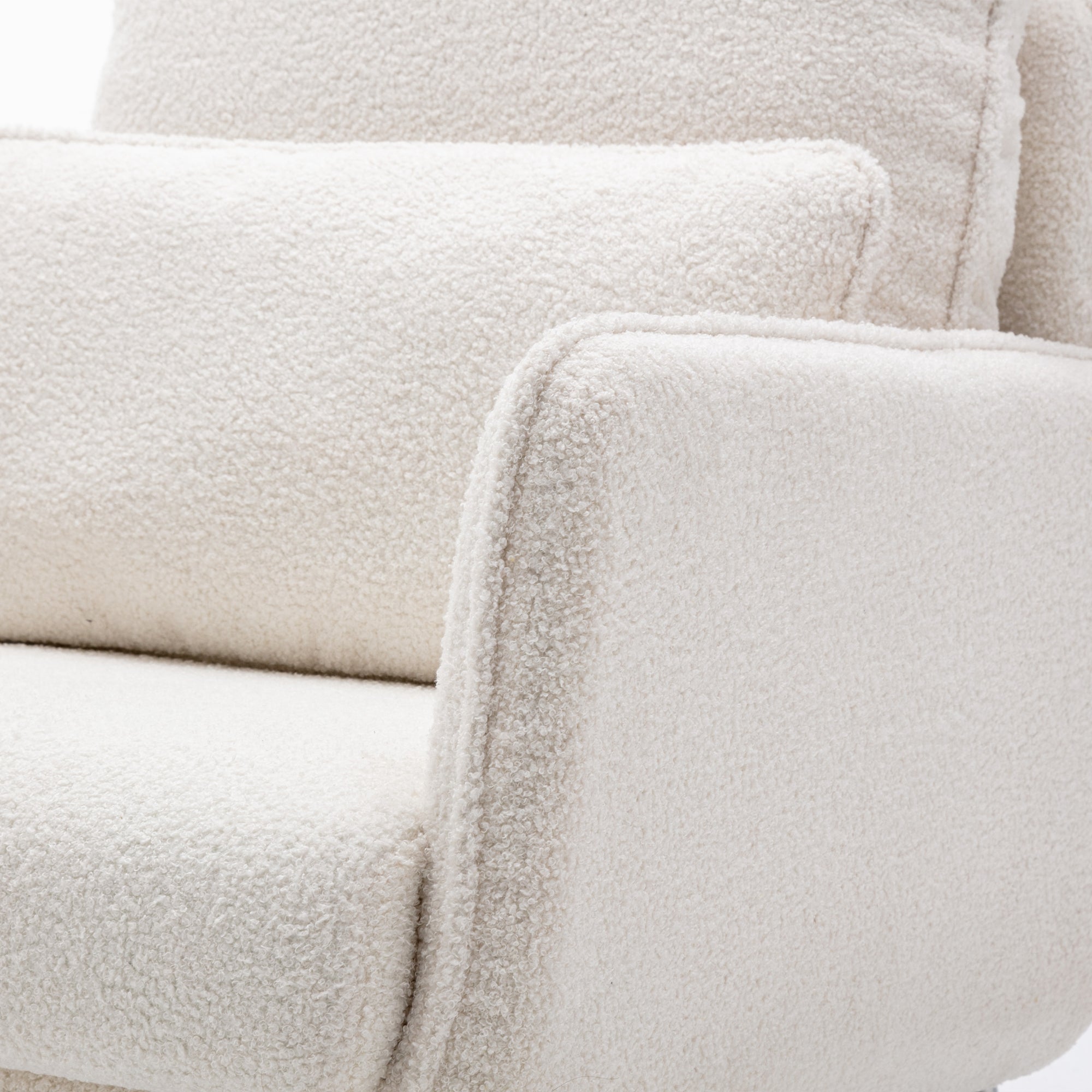 Modern Comfy Leisure Accent Chair, Teddy Short Velvet Armchair with Lumbar Pillow - Cream White